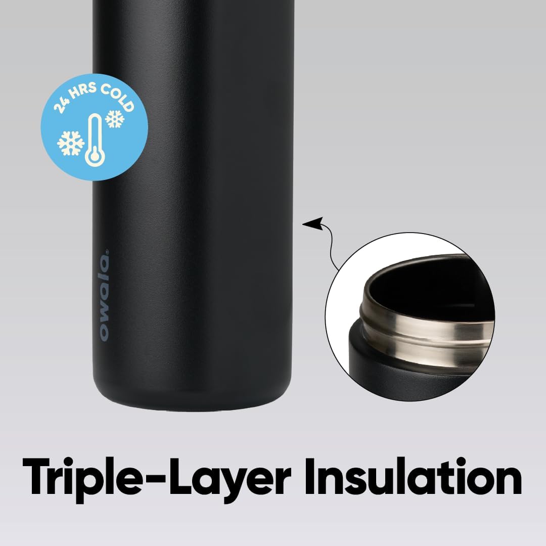 Owala FreeSip Bouteille d'eau isotherme en acier inoxydable avec paille pour le sport et les voyages, sans BPA, 710 ml, très foncé | Isolant