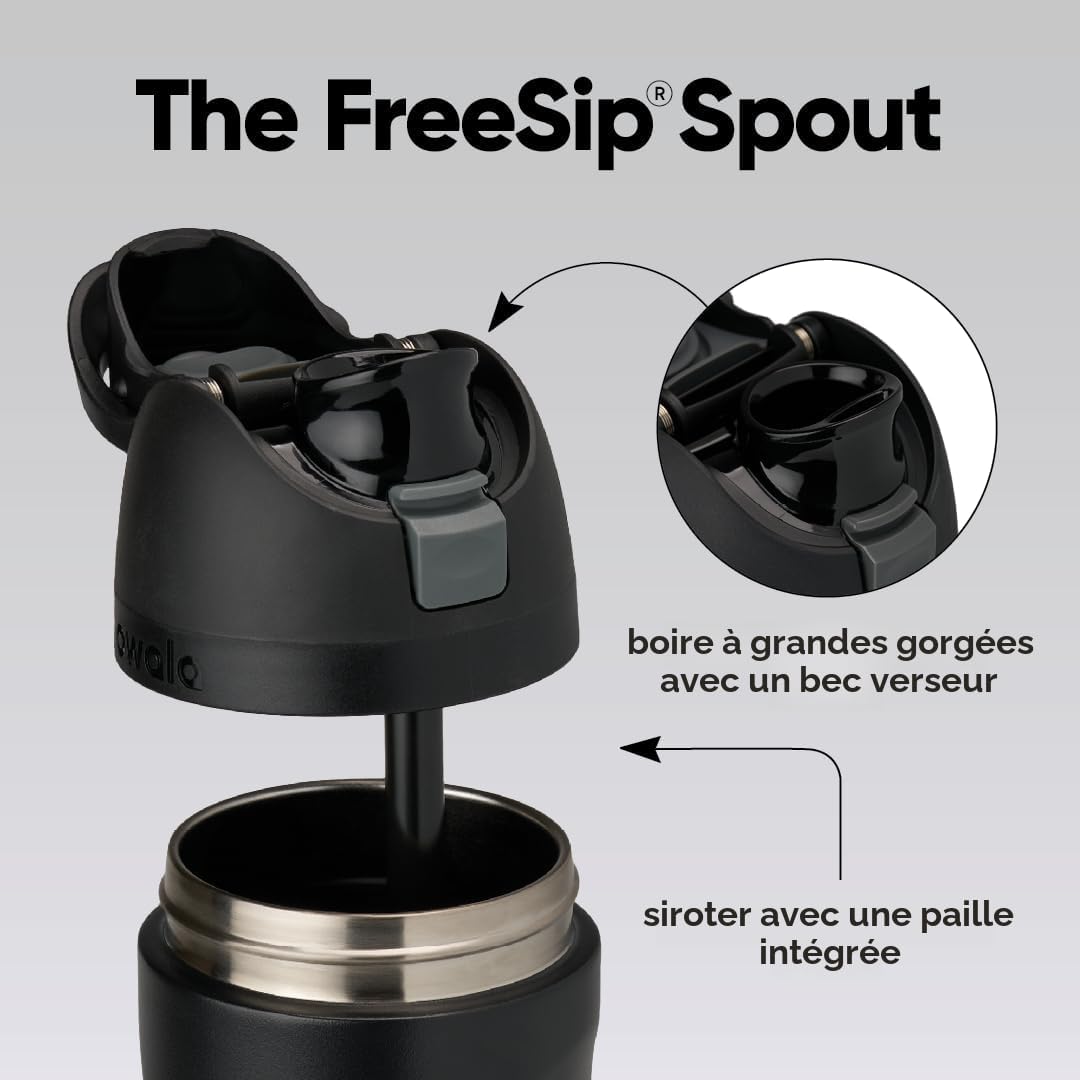 Owala FreeSip Bouteille d'eau isotherme en acier inoxydable avec paille pour le sport et les voyages, sans BPA, 710 ml, très foncé | Isolant