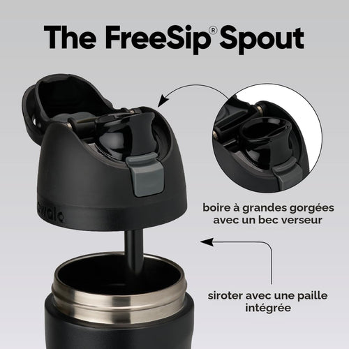 Owala FreeSip Bouteille d'eau isotherme en acier inoxydable avec paille pour le sport et les voyages, sans BPA, 710 ml, très foncé | Isolant