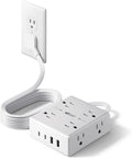 Barre d'alimentation avec protection contre les surtensions, SUPERDANNY Cordon de rallonge de 1,83 m avec 8 prises et 4 ports USB (2 USB 2 C), Multiprise à fiche plate montable, Protection contre les