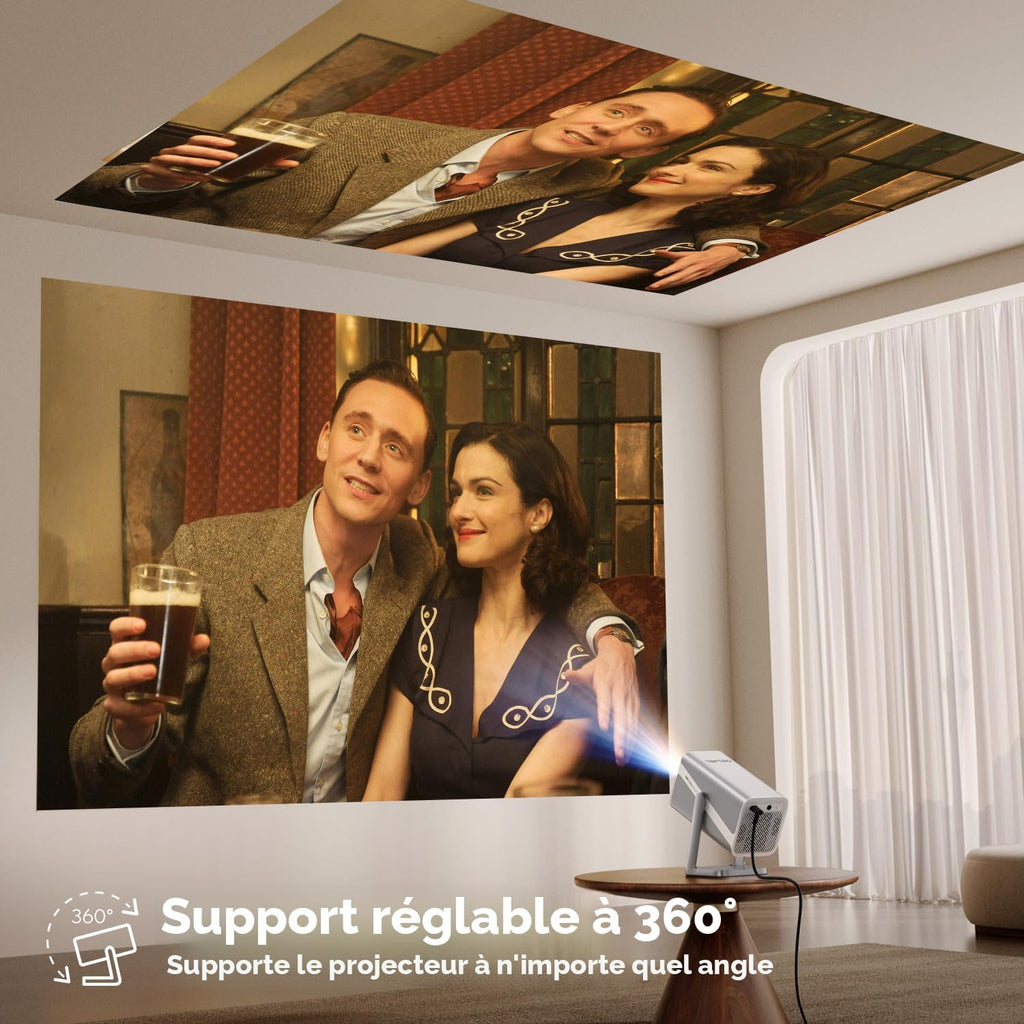 Projecteur intelligent 4K avec audio Dolby | Compatible avec Netflix | Autofocus/Keystone, mini projecteur portable 1080p avec WiFi6/Bluetooth 5.2/support rotatif à 360°, projecteurs d'intérieur et d'extérieur à courte portée TOPTRO