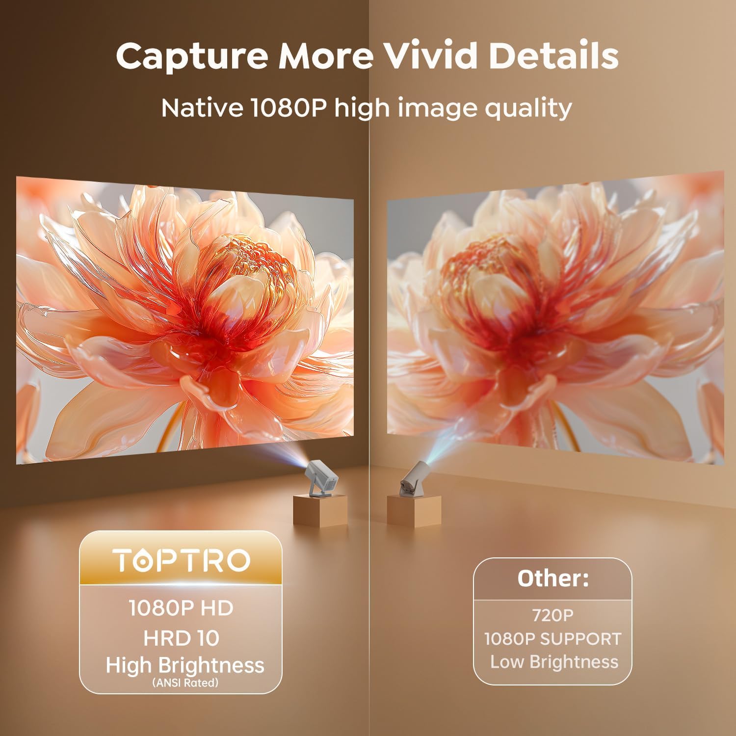 Projecteur intelligent 4K avec audio Dolby | Compatible avec Netflix | Autofocus/Keystone, mini projecteur portable 1080p avec WiFi6/Bluetooth 5.2/support rotatif à 360°, projecteurs d'intérieur et d'extérieur à courte portée TOPTRO