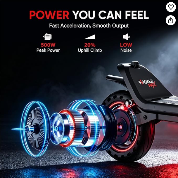 Gyrocopters 2026 Flash 6.0 Max Electric Scooter for Adults & Teens with APP, 10” Burstproof Fat Tires Escooter | Speed 32km/h, Upto 40km, Powerful 10 Ah Battery & 500W Brushless Motor UL 2272 Approved